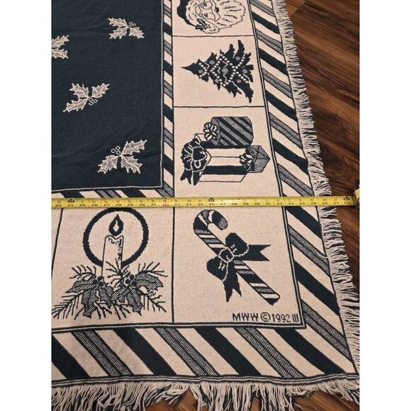 Vtg Christmas Woven Tapestry Throw Blanket With Fringes Reversible 47x71 - Picture 8 of 10